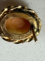 Vintage 12K Gold Filled Shell Cameo Brooch And Earrings Set Matching Mid Century