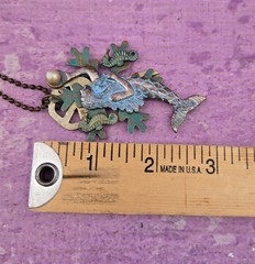 Steampunk Mermaid Key Necklace Long 32in Pendant Seahorses Pearl Bronze Sea Life