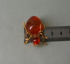 Vintage Natural Baltic Amber Beetle Brooch USSR Gold-Plated Pin 1962s