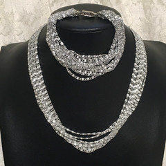 Vintage Multichain Necklace Bracelet Set Silver Tone Statement Jewelry