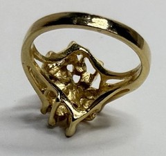 Vtg Size 6.75 Faux Fire Opal Crystal Gold Tone Marquise Statement Ring Sz 6 3/4