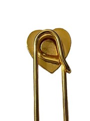 Puffy 3D Heart Rhinestone Gold Tone Saftey Pin Brooch Vintage Clip Fastener