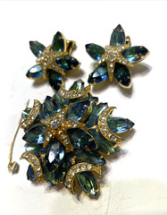 FOR REPAIR Rhinestone Jewelry Set Earrings Brooch Star Burst Estate Glam