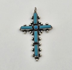 Vintage Bell Trading Post Sterling Silver Turquoise Southwest Cross Pendant 4.9g