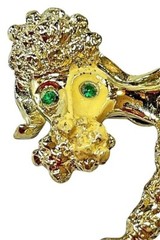 Vintage LOT of 2 w/ Gerry’s Poodle Green Rhinestone Eyes Gold Tone Brooch Signed