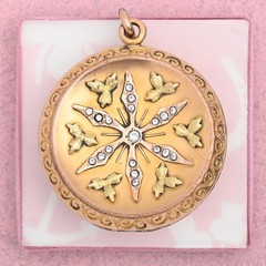 Antique Victorian Starburst Multi Tone Gold Filled Paste Pendant Locket