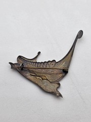 Albert Scharning Norway Sterling Guilloche Enamel Viking Ship Brooch