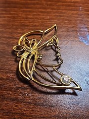 Tona Signed Lady Brooch With A Clear Rhinestone Pendant 3in X 2in
