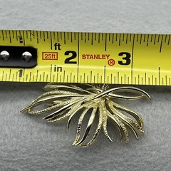 Large Vintage Unbranded Gold Tone Metal Pin Brooch Wispy Leaf Fronds