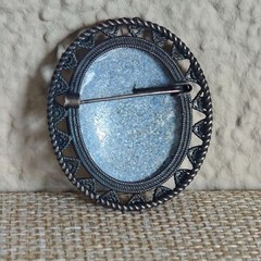 Vintage Soviet Finift Enamel Brooch Hand Painted Floral Oval Pin Filigree Frame