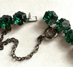 2 Sterling Silver ART DECO Christmas Red Green Hexagon Rhinestone Bracelets Sz S
