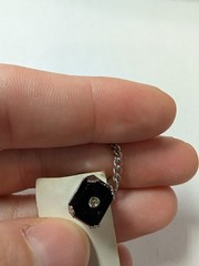 Vintage Men’s Hexagon Black Onyx Tie Tack w/ Chain & 1 Diamond, Silver