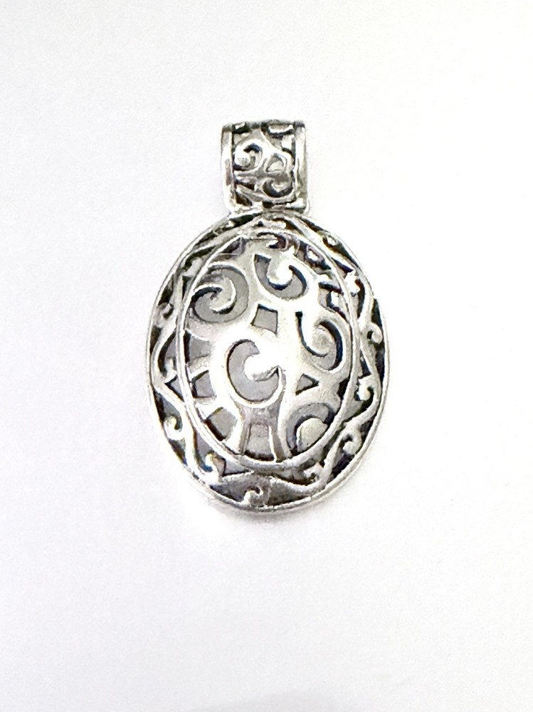 Estate Vintage 925 Sterling Silver Open Work Scroll Design Slide Pendant