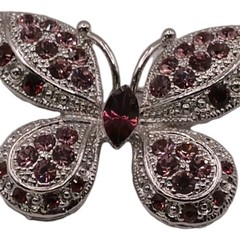 Vintage Pink Purple Rhinestone Butterfly Brooch Silver Tone Insect Pin 2 By 1 in