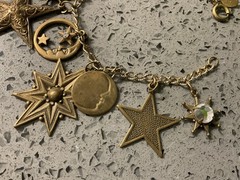 Vintage GLASS WORKS Studio Gold Tone Sun Moon Stars Necklace & Bracelet SET