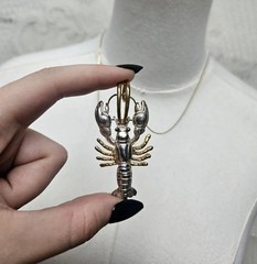 Vintage Lobster Charm Necklace / Brooch Pin Gold and Silver Jewelry