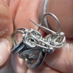 Vintage Sterling Silver Openwork Cage Lantern Dangle Earrings Rhinestone Accent