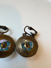 Grandmother’s Buttons Vintage Earrings Czech Art Glass Man In The Moon Clip-On