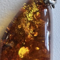 Massive Sterling Silver & Natural Raw Amber Drop Pendant 41g 80mmx45mm Stone