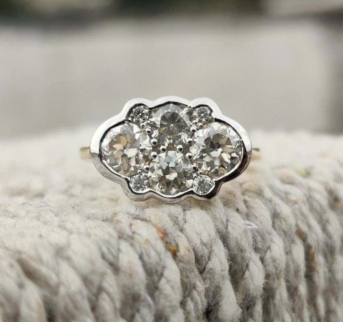 Art Deco Style Round Cut Lab-Created Diamond 14K Yellow Gold FN Anniversary Ring