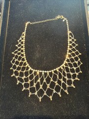 Vintage Retired Kirks Folly Rhinestone Crystal Bib Necklace Silver Tone 15”