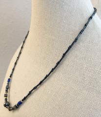 Hematite Blue Bead Vintage Barrel Clasp Necklace