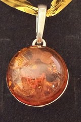 PL Modernist 925 Sterling Silver Open Work Scroll Design Amber Slide Pendant