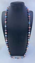 Vintage Pastel Floral Millifiori Glass Bead Necklace, 29in