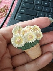 Vintage Daisy Pot Polymer Clay Small Brooch Pin