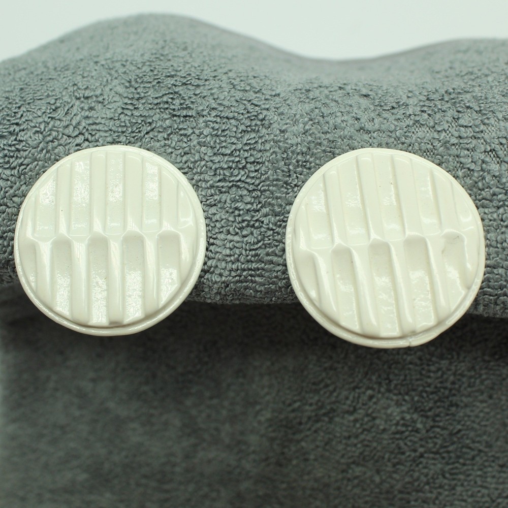 Earrings Clip On Vintage White Ribbed Round Disc Mod Mid Century Retro Jewelry