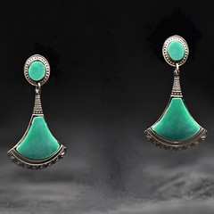 EDGAR BEREBI Original Vintage Signed Emerald Malachite Silver Designer Earrings