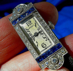 ORIGINAL Art Deco Raymond YARD Antique Diamond Sapphire Platinum Gatby era Watch