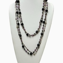 Rhinestone Necklaces Lot 2 Translucent Purple Black Faceted Sparkly Beaded Long