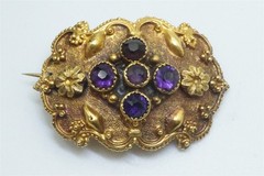 ANTIQUE ENGLISH 15K GOLD AMETHYST HAIR LOCKET PIN BROOCH c1830