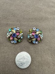 1950’s HOLLYCRAFT signed Multicolor Pastel Rhinestones Earrings READ