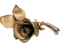 Vintage Coro Rose Brooch Gold Tone Floral Pin Mid Century Signed Gold Plated