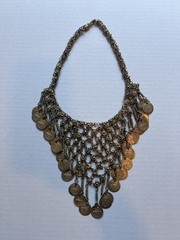 Vintage Boho Gold Tone Chainmail Coin Bib Choker Statement Necklace 18” H3