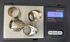 4 Sterling Silver Rings Modernist & Wide Free Form Rings Size 7-7.5