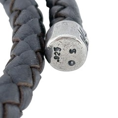 Vintage Sterling Silver 925 Black Braided Leather Pearl Necklace 16.5″