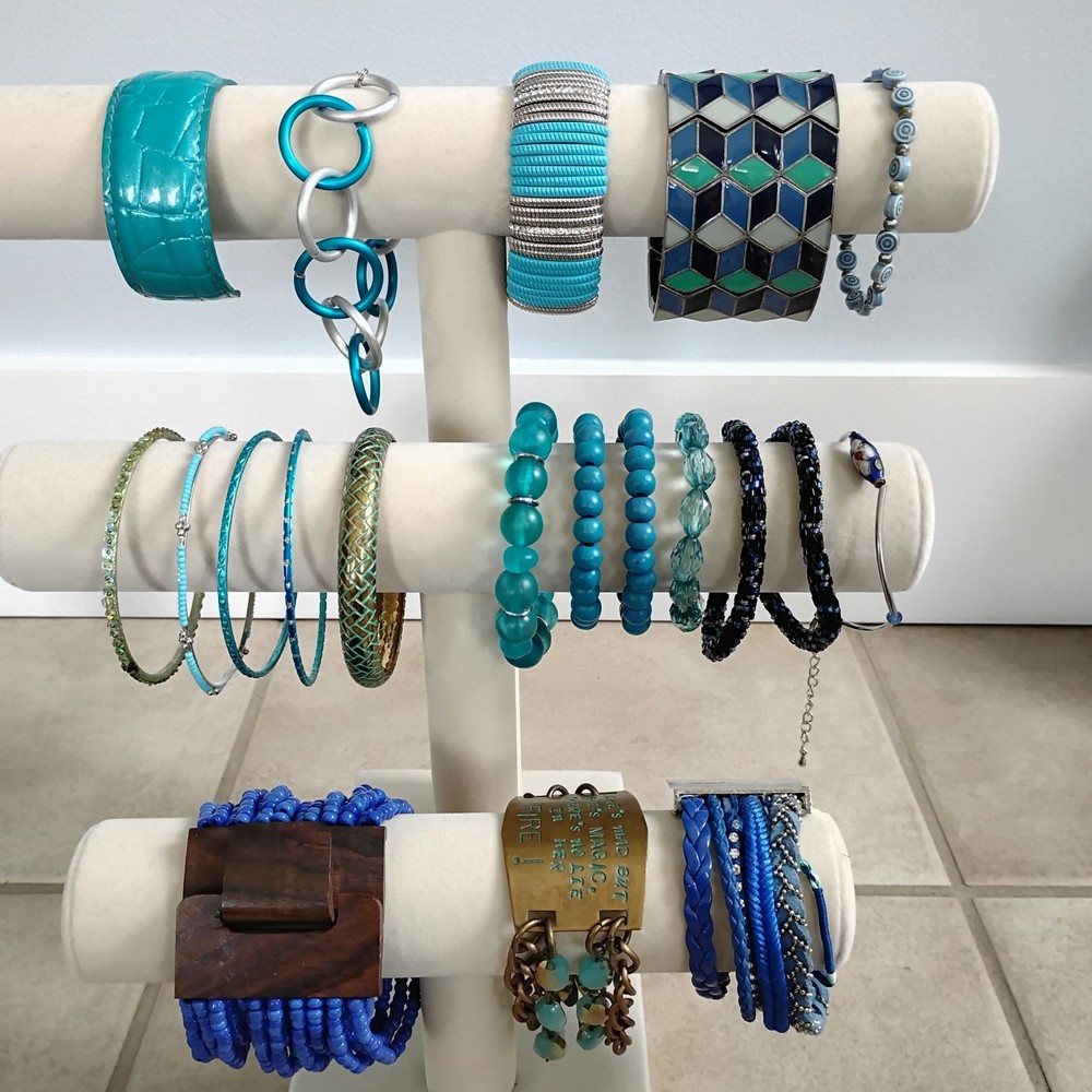 Vtg Lot Of 20 Turquoise Teal Blue Bracelets Cloisonne Metal Beaded Copper Bangle