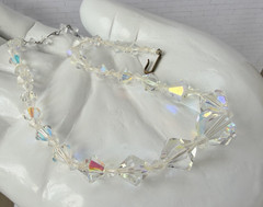 Vintage AB Aurora Borealis Crystal Bicone Bead Choker Necklace Jewelry