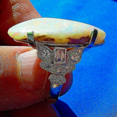 Original EARTH MINED OPAL DIAMOND Deco Style Ring PLATINUM Filigree Statement