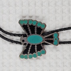 Vintage Bolo Tie Eagle Thunderbird Turquoise Silver Green & Black Enamel Design