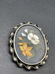 Antique Sterling Pietra Dura Pin/Brooch Mosiac Floral