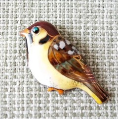 Sparrow – Japanese cloisonné enamel Mini Brooch Made-to-order NEW