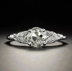 Vintage Art Nouveau Style LabCreated Diamond Art Deco Engagement 14K GoldFN Ring