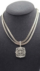 Napier Two Chain with Square Floral Filigree Ornate Silver Tone Pendant Necklace