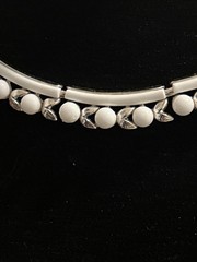 VTG 3 Piece Crown Trifari Milk Glass Necklace Bracelet Clip Earrings Beautiful