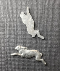 42144 – 2 Pc Running Rabbit Brass Jewelry Finding Silver Ox