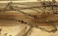 Vtg Autumn Amber Color Gold Tone Resin Metal Round Oval Beaded Necklace Jewelry